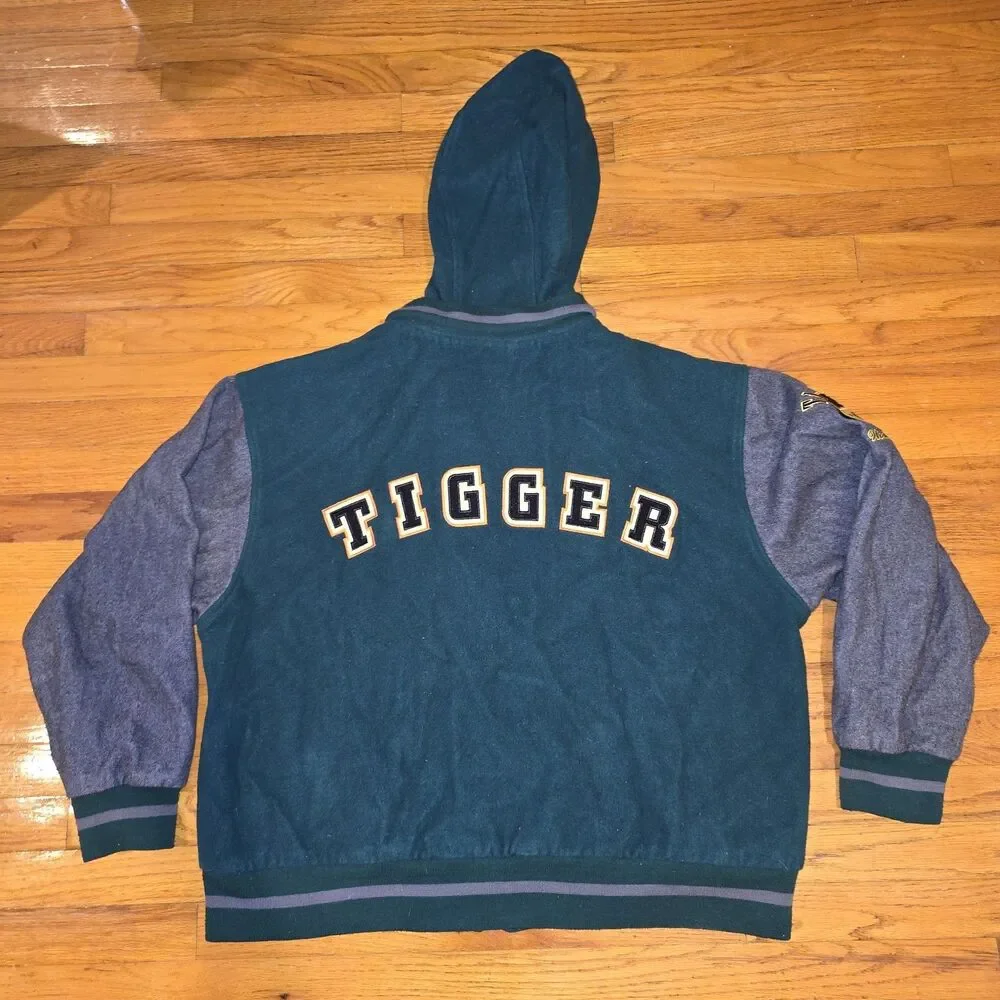 Disney Tigger Jacket VTG Mens XL 90s Wool Varsity Bomber Winnie The Pooh Hooded